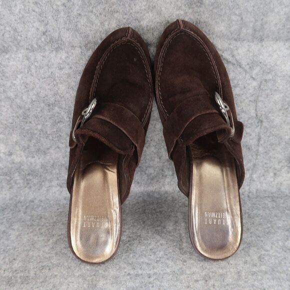 Stuart Weitzman Shoes Womens 8.5 Mule Heel Fashion Studs Buckle Leather Classic - Picture 8 of 16